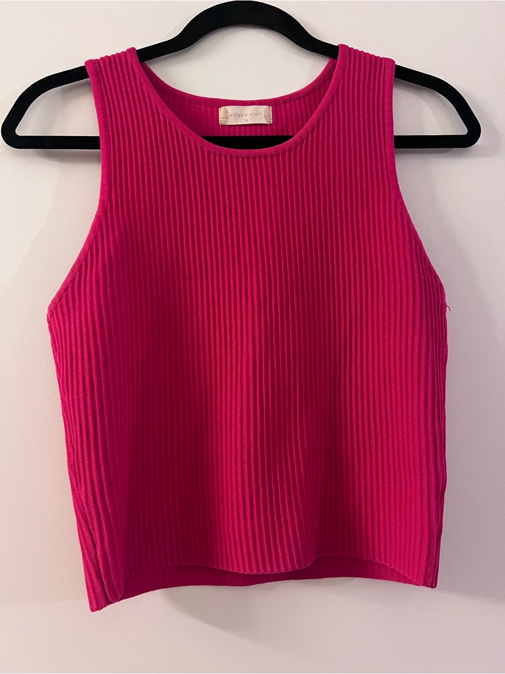 Altar'd State Cropped Ribbed Tank in Bright Magenta